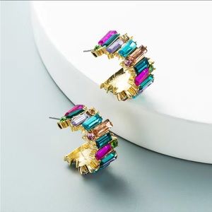 COPY - MULTI COLORED STONE HOOP /HUGGIE EARRINGS /GOLD COLOR / GOLD PLATED